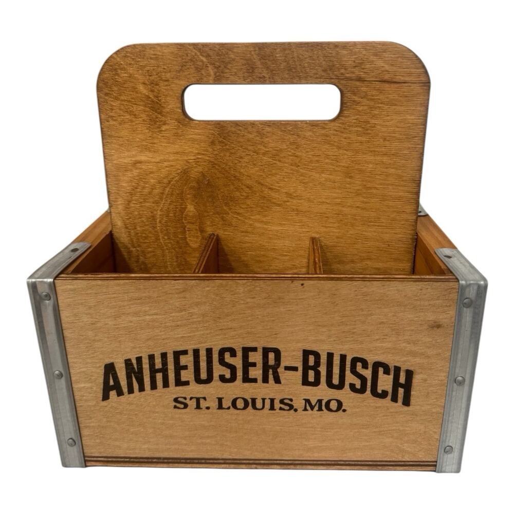 The Whisperwood Collection Anheuser-Busch Wooden 6 Pack Beer Bottle Carrier USA
